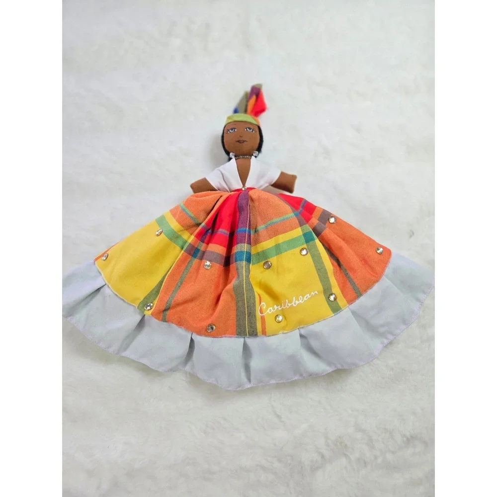 Vintage Caribbean Topsy Turvy Reversible Doll Handmade Tropical Floral Plaid New